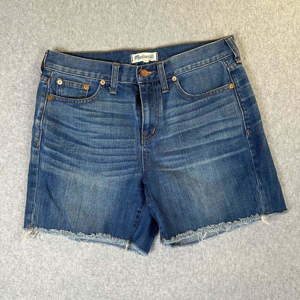 Madewell Raw EdgeHigh Rise Boy Denim Shorts womens 27 medium wash